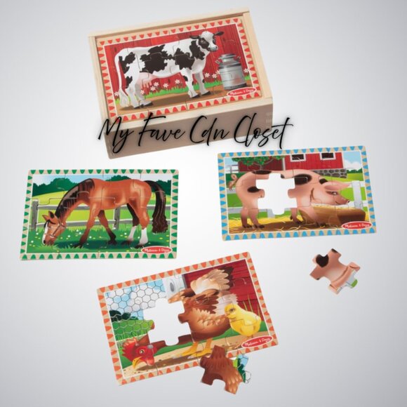 NEW*Sealed**Melissa & Doug 4 pack wooden puzzles (12 pc)  Farm theme - Picture 1 of 9